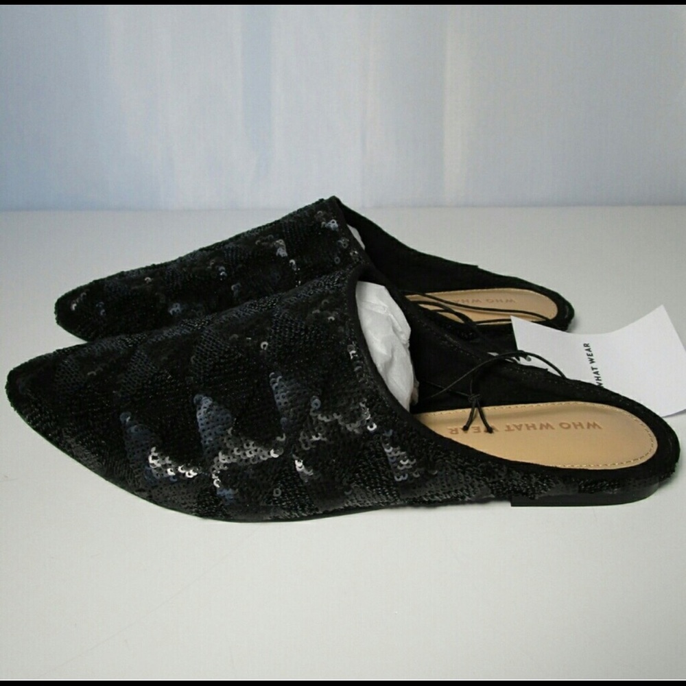 Black sequin mule slides